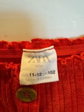 Zara Bright orange girls size 11/12 button detail top